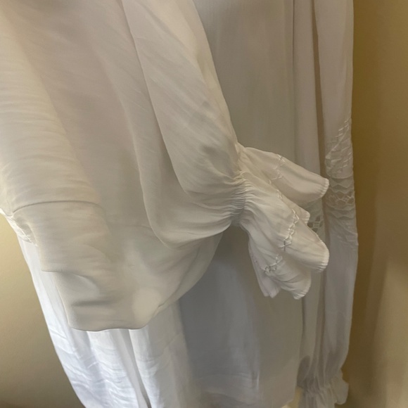 Ramy Brook SILK Embroidered Eyelet Sleeve White Poet Blouse Top - Picture 8 of 11